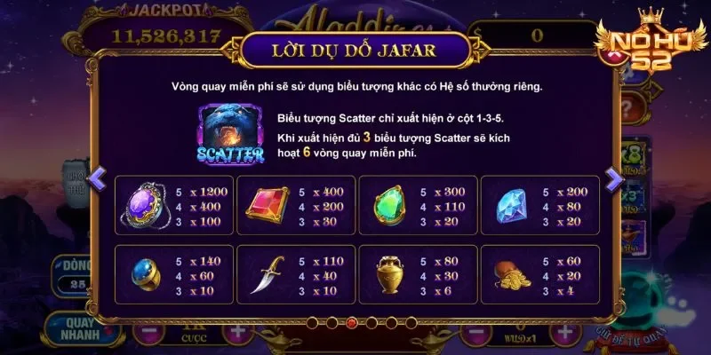 Mini game Lời dụ dỗ Jafar đem đến hệ số thưởng lên đến 1200 lần